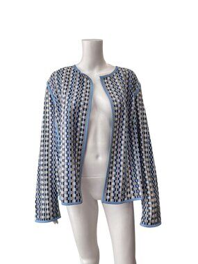 $2995 NWT Escada Dusk Blue Woven Leather Lisat Jacket size FR 46/14